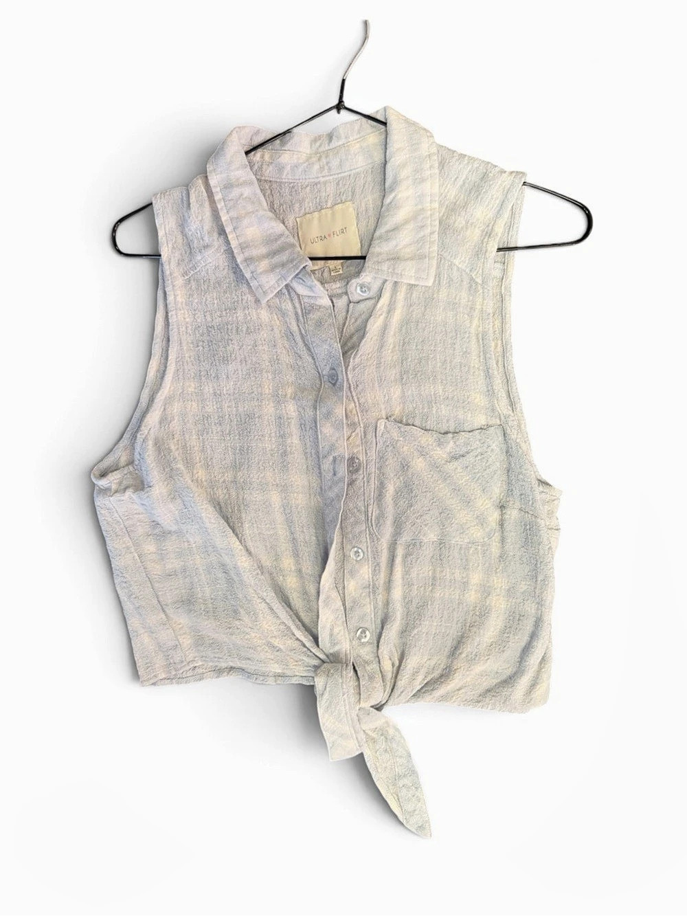 Ultra Flirt Plaid Sleeveless Tie Hem Top